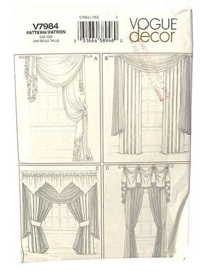 Vogue Sewing Pattern V7984 Elegant Window Treatments Curtains Valance UNCUT